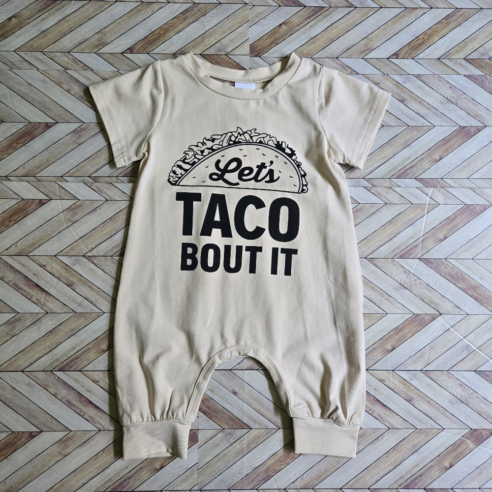 ​"Let’s Taco Bout It" Baby Romper Neutral Short Sleeve One-Piece Jumpsuit 12-18M